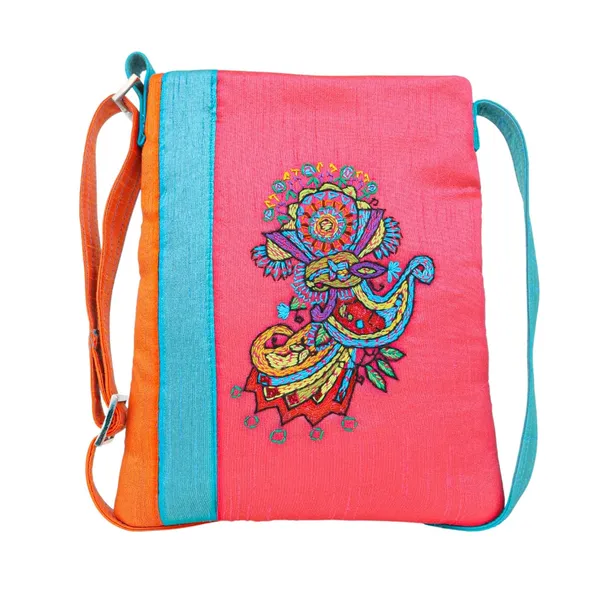 Indha_Handmade_Embroidered_Sling_Bag_for_Women_|_Colourful_Paisley_Motif_|_Pink_&_Orange_Dupion_Silk_Crossbody_|_Lightweight_Casual_Sling_for_College,_Shopping_&_Travel_|_Handmade_by_Artisans
