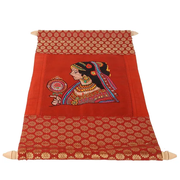 Indha_Hand-Embroidered_Lady_and_Her_Mirror_Portrait_Wall_Scroll_�_Dupion_&_Brocade_Silk_|_Handmade_Wall_D�cor_|_Cultural_Gift_for_Home_&_Office_|_Empowering_Women_Artisans_|_Made_in_India