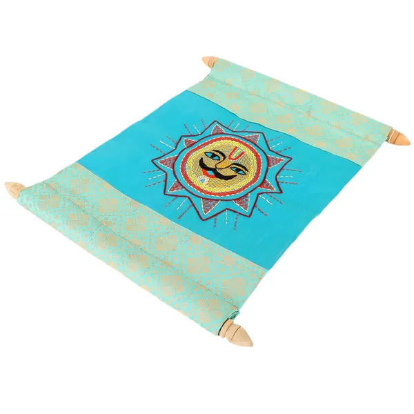 Indha_Hand-Embroidered_Sun_Wall_Scroll_|_Teal_Green_Dupion_Silk_Panel_with_Gold_Brocade_Borders_&_Wooden_Finials_|_Handmade_Home_D�cor_|_Gift-Ready_Scroll_|_Empowering_Women_Artisans