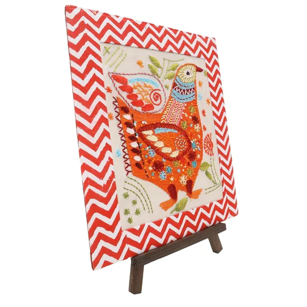 Indha_Hand-Embroidered_Folk_Bird_Textile_Art_on_Silk_with_Hand_Block-Printed_Frame_&_Wooden_Easel_|_Handmade_Indian_Table_D�cor_|_Cultural_Gift_for_Home,_Office_&_Travellers_|_Made_in_India