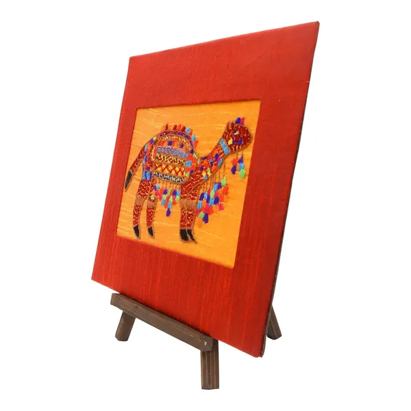 Indha_Hand-Embroidered_Rajasthani_Desert_Camel_Textile_Art_|_Silk_Embroidery_Frame_with_Mini_Wooden_Easel_|_Indian_Handmade_Table_D�cor_&_Gift