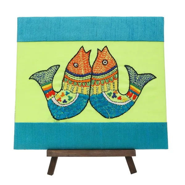 Indha_Hand-Embroidered_Madhubani_Fish_Artwork_on_Silk_with_Wooden_Easel_|_Handmade_Indian_Art_D�cor_|_Table_&_Desk_Showpiece_|_Unique_Gift_for_Home,_Office_&_Travellers_|_Cultural_Gift_from_India