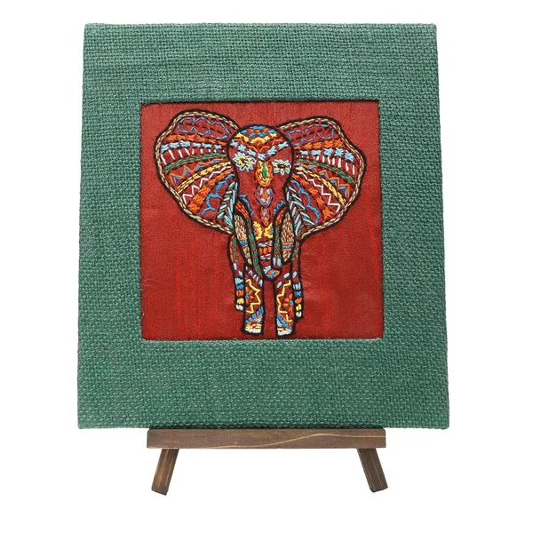 Indha_Hand-Embroidered_Elephant_Motif_Silk_Art_with_Mini_Wooden_Easel_|_Tabletop_Home_D�cor,_Desk_Display,_Handmade_Gift_Item