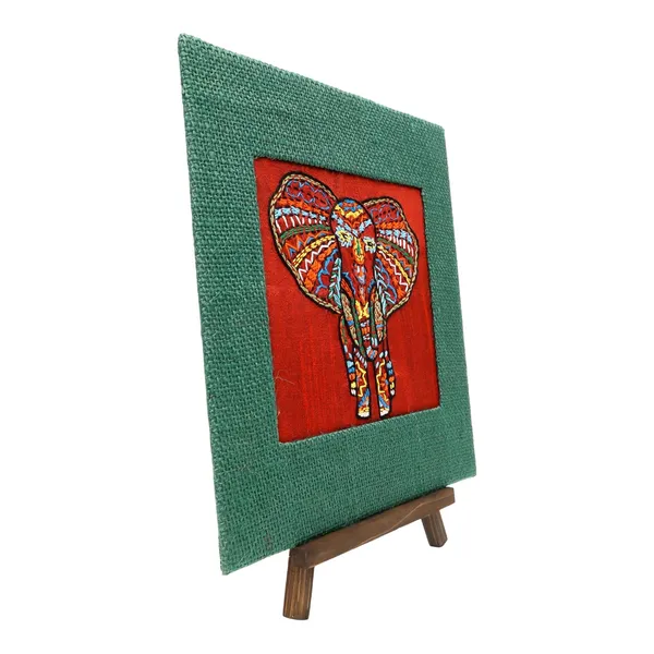 Indha_Hand-Embroidered_Elephant_Motif_Silk_Art_with_Mini_Wooden_Easel_|_Tabletop_Home_D�cor,_Desk_Display,_Handmade_Gift_Item