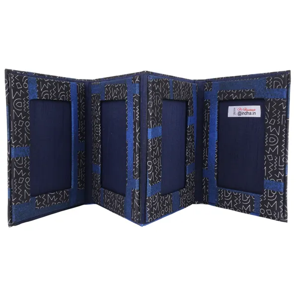 Indha_Handmade_4-in-1_Photo_Frame_Folder_|_Abstract_Print_Dupion_Silk_Cover_|_5_x_7_Inch_Decorative_Photo_Frame_|_Elegant_Gift_for_All_Occasions_(Blue)