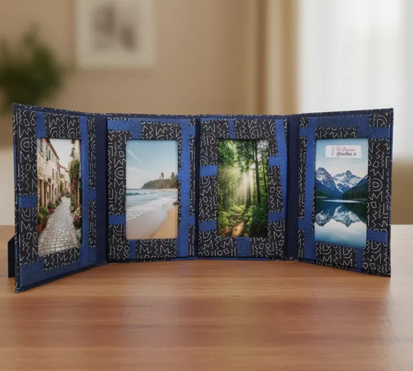 Indha_Handmade_4-in-1_Photo_Frame_Folder_|_Abstract_Print_Dupion_Silk_Cover_|_5_x_7_Inch_Decorative_Photo_Frame_|_Elegant_Gift_for_All_Occasions_(Blue)