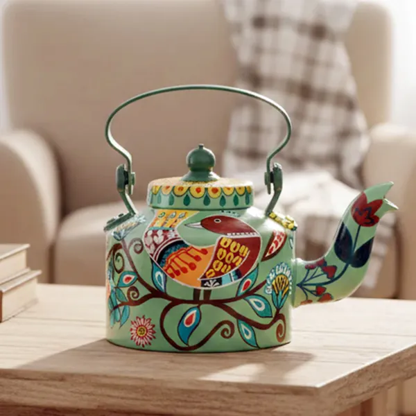 INDHA_Hand-Painted_Aluminum_Decorative_Kettle_Sparrow_on_Branch_Artwork_|_Nature-Inspired_Bird_Design_|_1-Litre_|_Home_Decor,_Tea_Serving_&_Gifting