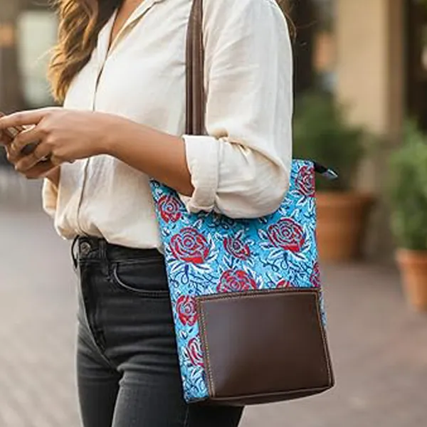 Indha_Printed_Canvas_Tote_Bag_for_Women_|_Sky_Blue_&_Red_Floral_Hand_Block_Print_|_Brown_Vegan_Leather_Appliqu�_|_Lightweight_Everyday_Shoulder_Bag_for_Work,_College_&_Shopping