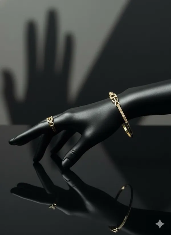 Golden_Chic_Textured_Bracelet_Bangle_And_Initial_Ring_Set