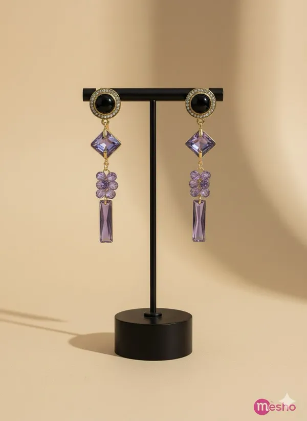 Purple_Chic_Abstract_Enamel_Dangler_Earrings_With_Faux_Pearl_Drop