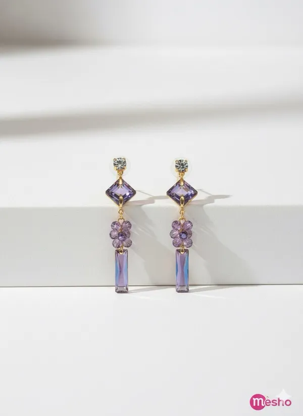 Purple_Chic_Abstract_Enamel_Dangler_Earrings_With_Faux_Pearl_Drop