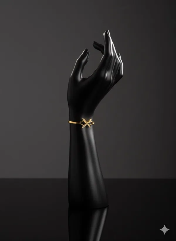 Golden_Dainty_Butterfly_/_Clover_Ring_With_Crystal_Accents_Bracelet_Bangles