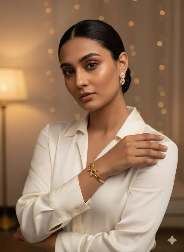 Golden_Dainty_Butterfly_/_Clover_Ring_With_Crystal_Accents_Bracelet_Bangles