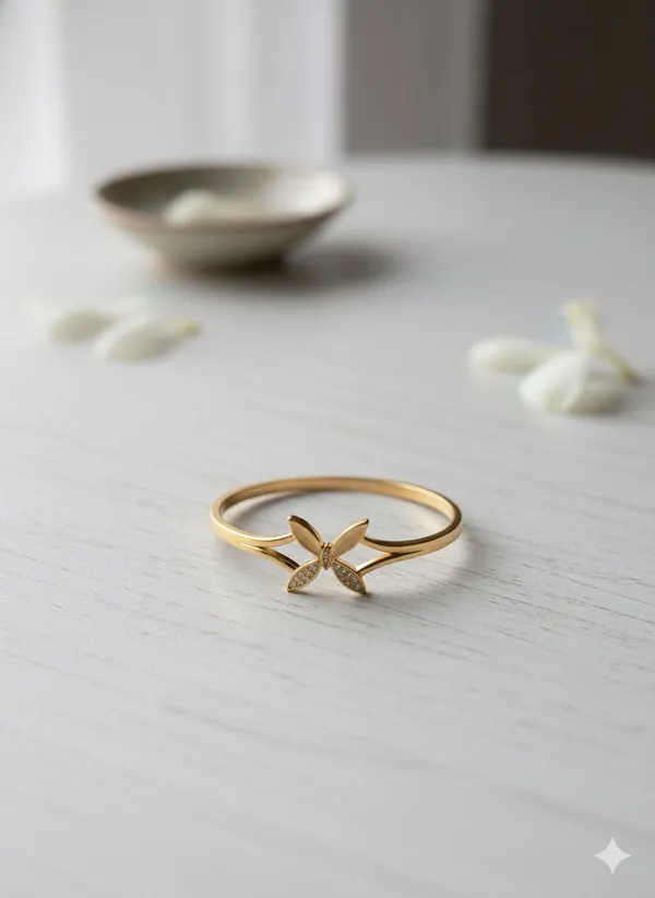 Golden_Dainty_Butterfly_/_Clover_Ring_With_Crystal_Accents_Bracelet_Bangles