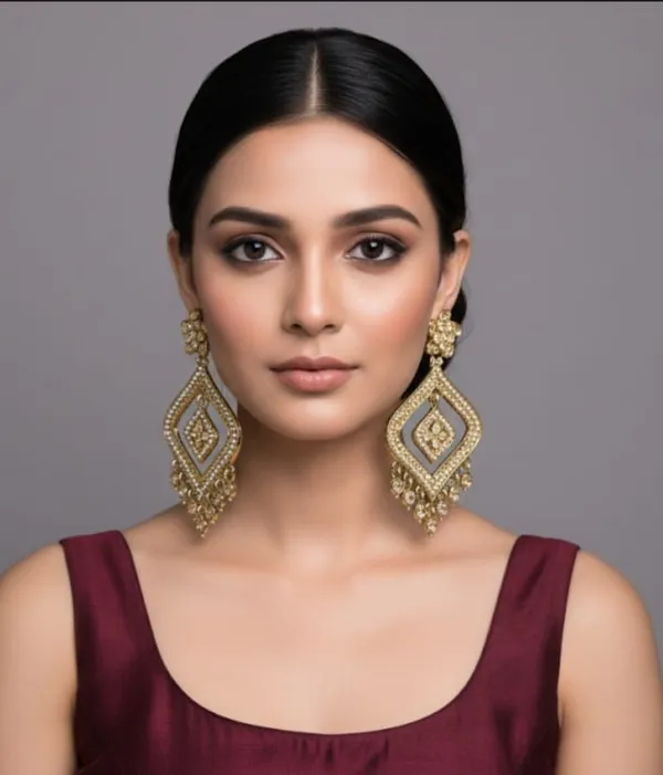 The_'Heirloom_Elegance'_Ornate_Gold-Tone_Drop_Earrings_(or_Kundan/Polki-Inspired_Regal_Dangler_Earrings)