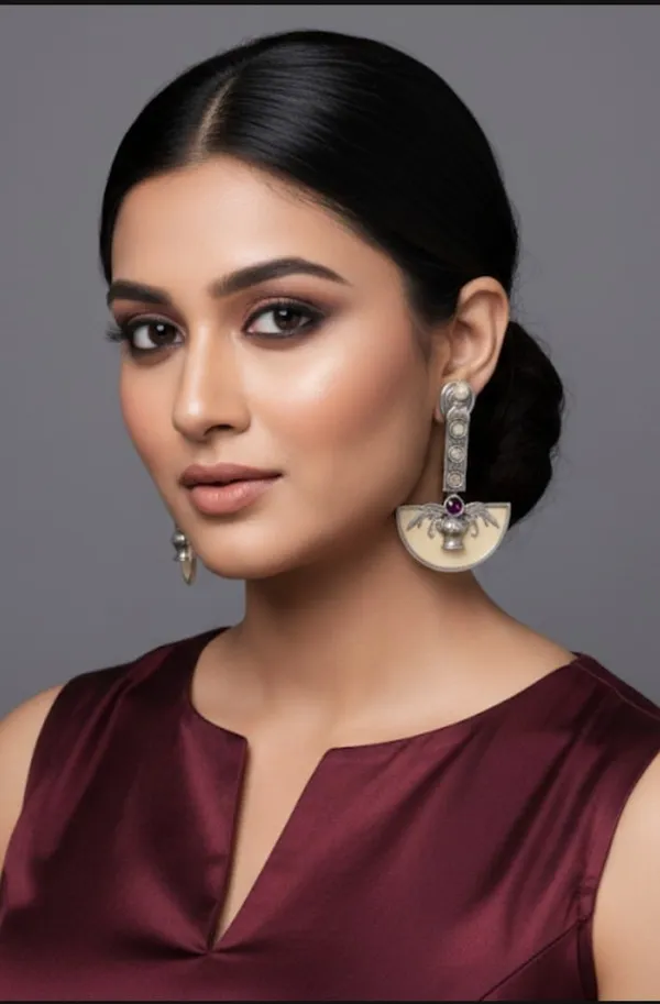 The_'Artisan_Curve'_Oxidized_Silver_and_Stone_Drop_Earrings_(or_Half-Moon_Contemporary_Statement_Danglers)