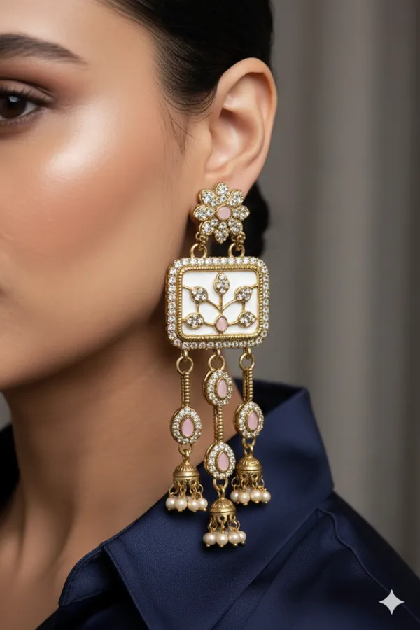 The_'Regal_Rose'_White_Meenakari_&_Pearl_Jhumka_Danglers