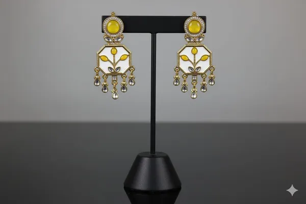 The_'Marigold_Bloom'_Yellow_Stone_and_White_Meenakari_Earrings