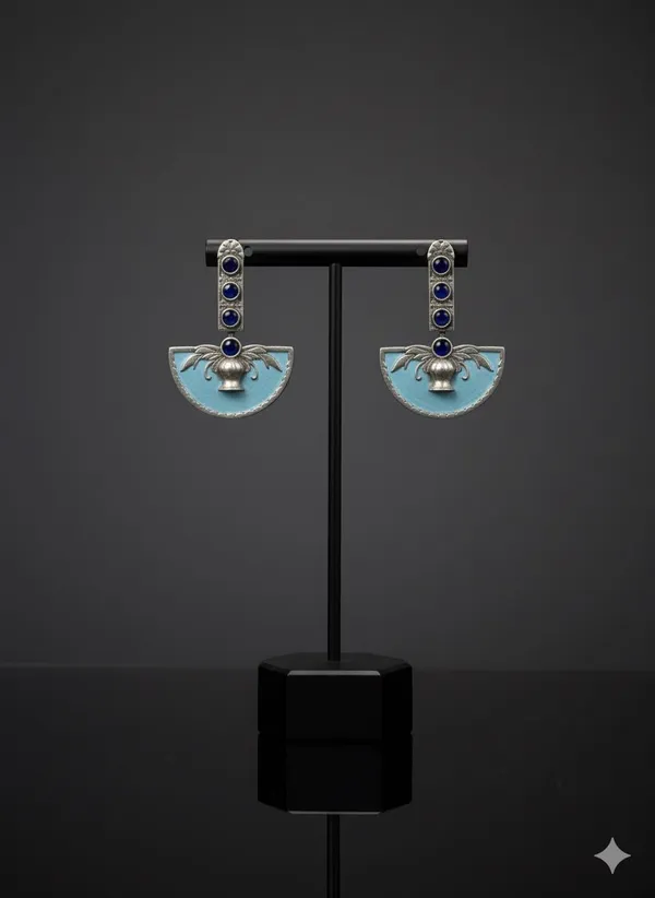 Art_Deco_Inspired_Blue_Enamel_and_Lapis_Lazuli_Dangle_Earrings_in_Oxidized_Silver_Finish