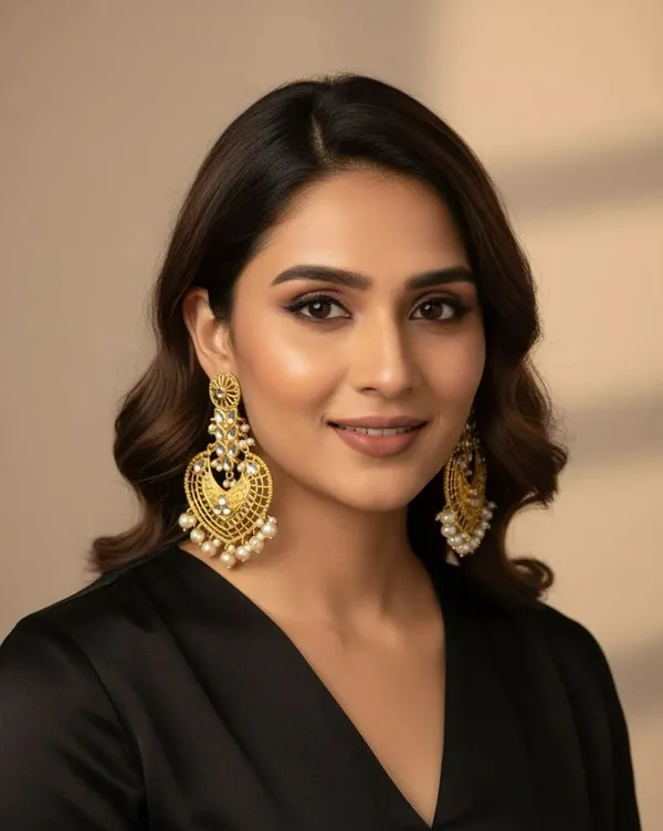 Golden_Exquisite_Antique_Gold_Plated_Polki_Kundan_Chandbali_Earrings_With_Pearl_Drops