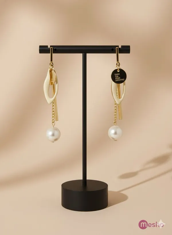 White_Luxury_Rhodium_Platedpearl_Stud_&_Baguette_Cz_Drop_Earrings