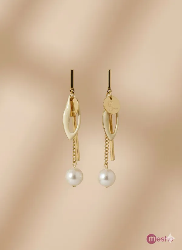 White_Luxury_Rhodium_Platedpearl_Stud_&_Baguette_Cz_Drop_Earrings