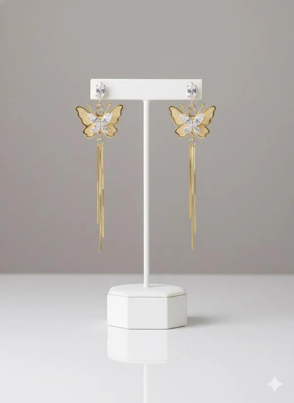 Golden_Dazzling_Butterfly_Drop_Earrings_With_Cascading_Chains