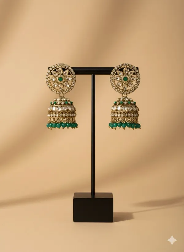 Green_Glam_Gold_Plated_(Cz)_Drop_Earrings_With_Smoky_Topaz_Stone