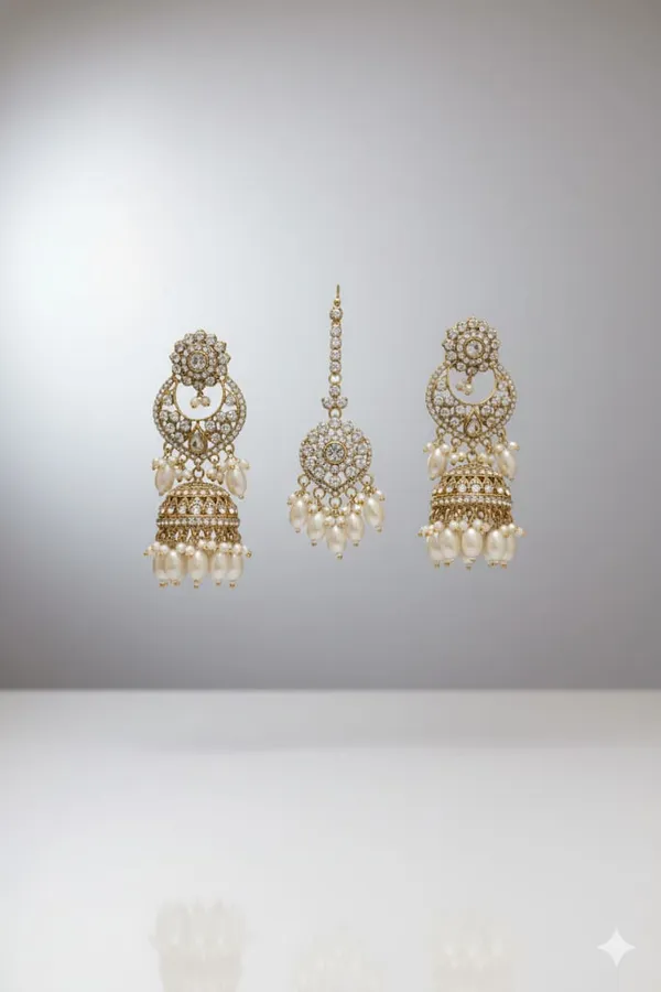 Golden_Brown_Regal_Toned_Polki_And_Pearl_Bridal_Jewelry_Set_(Earrings_&_Maang_Tikka)