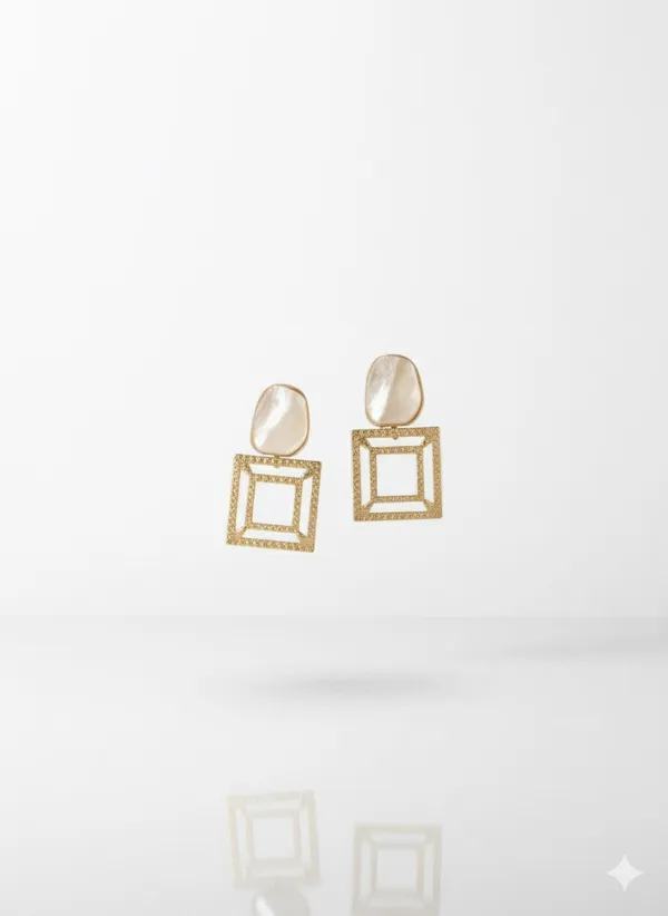 White_Iridescent_Mother_Of_Pearl_And_Textured_Gold_Geometric_Drop_Earrings