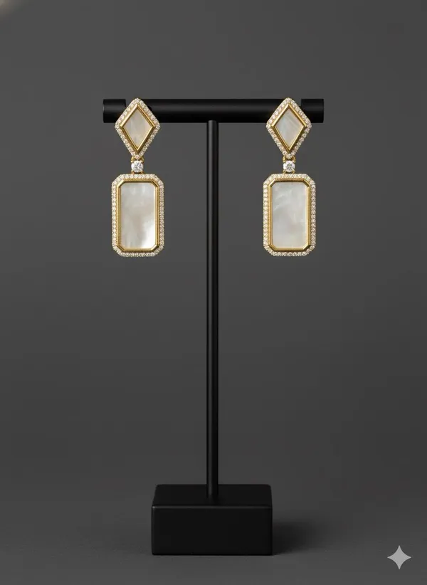 White_Luxurious_Mother_Of_Pearl_Geometric_Drop_Earrings_With_Paved_Crystal_Halo