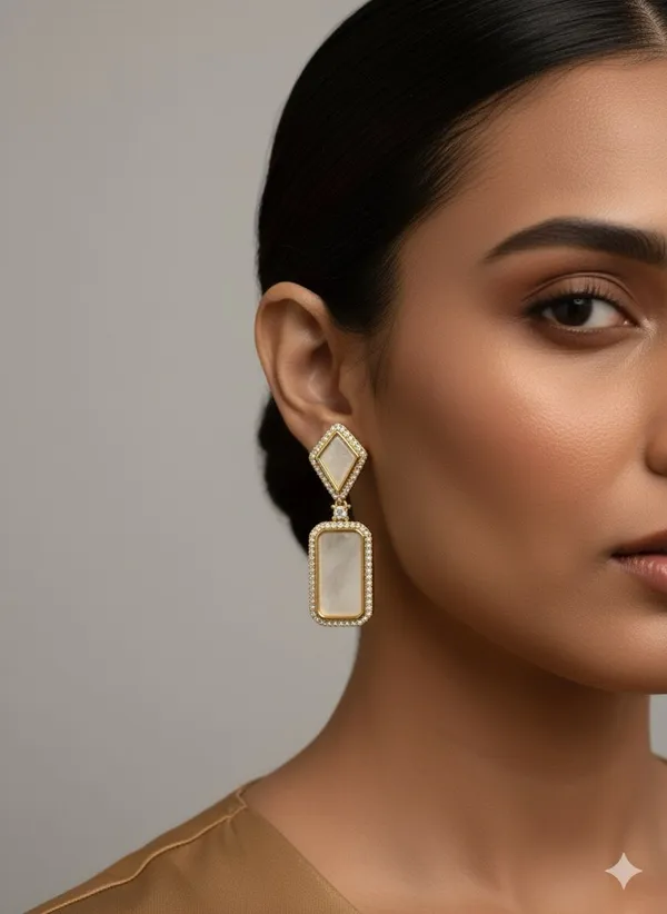 White_Luxurious_Mother_Of_Pearl_Geometric_Drop_Earrings_With_Paved_Crystal_Halo