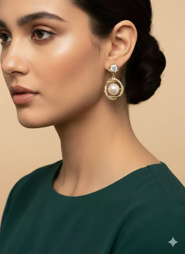Gold_&_Silver_Elegant_Pearl_And_Paved_Crystal_Hoop_Drop_Earrings