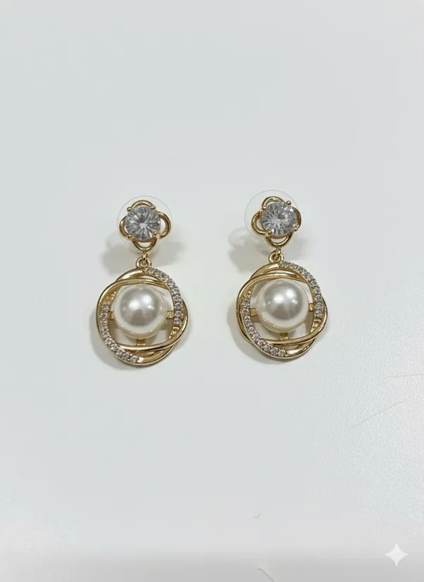 Gold_&_Silver_Elegant_Pearl_And_Paved_Crystal_Hoop_Drop_Earrings