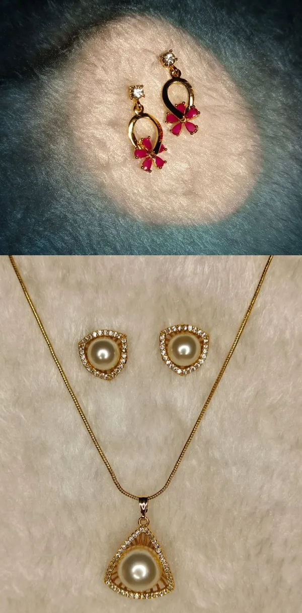 Pink_&_Golden_Gold-Plated_Floral_Earrings_With_Ad_On_Top_&_White_Gold_Plated_Pendant_Set_With_Pearl_In_Center_Matching_Earrings_For_Women_(Pack_Of_2)