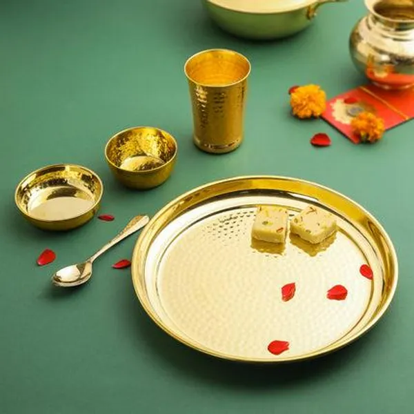 Golden_Brass_Hammered_Thali__Bowl__Glass_Or_Set