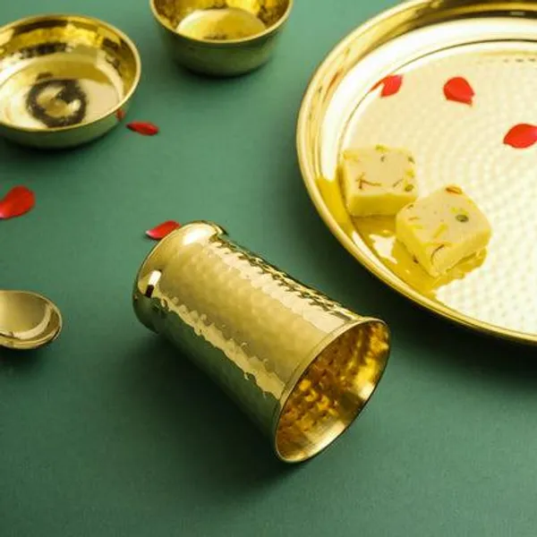 Golden_Brass_Hammered_Thali__Bowl__Glass_Or_Set
