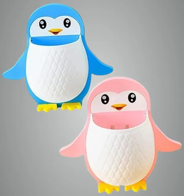 Blue_&_Pink_Plastic_Penguin_Wall_Mounted_Toothbrush_Holder_(Pack_Of_2)