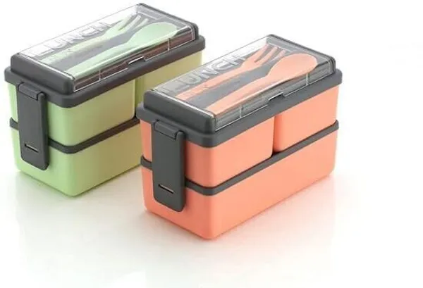 Orange_Plastic_2-Tier_Bento_Lunch_Box_With_Utensils_(500_Ml)