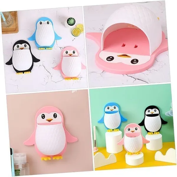 Blue_&_Pink_Plastic_Penguin_Wall_Mounted_Toothbrush_Holder_(Pack_Of_2)
