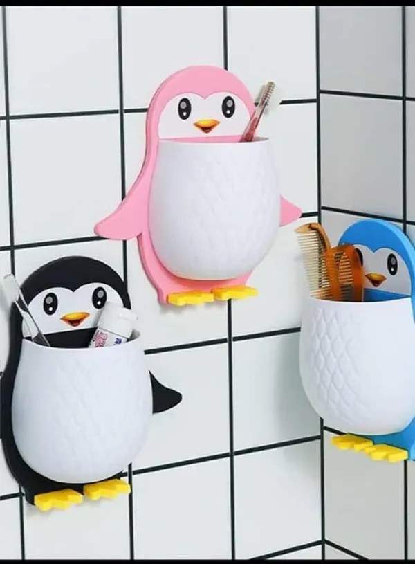 Blue_Plastic_Penguin_Wall_Mount_Tooth_Brush_Holder
