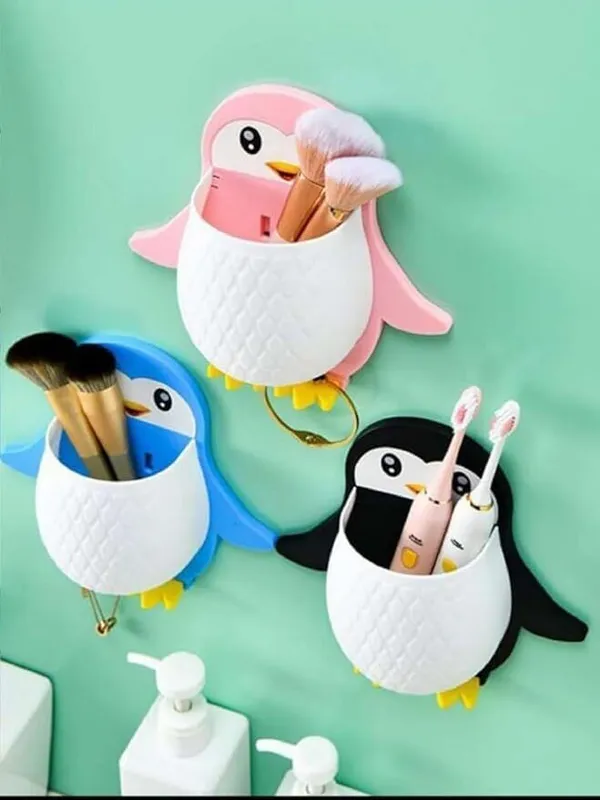 Blue_Plastic_Penguin_Wall_Mount_Tooth_Brush_Holder