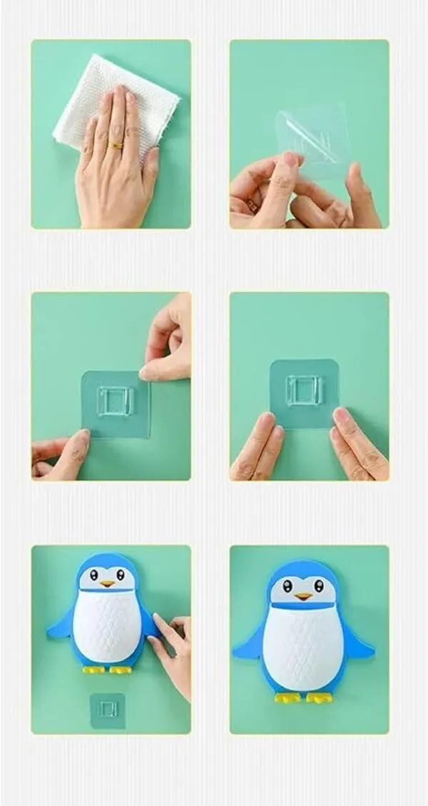 Blue_Plastic_Penguin_Wall_Mount_Tooth_Brush_Holder