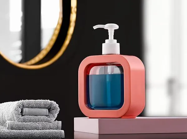Pink_Plastic_Soap_Dispenser_With_Sponge_Holder_(300_Ml_|_12_X_14_X_8_Cm)