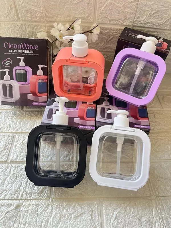 Pink_Plastic_Soap_Dispenser_With_Sponge_Holder_(300_Ml_|_12_X_14_X_8_Cm)