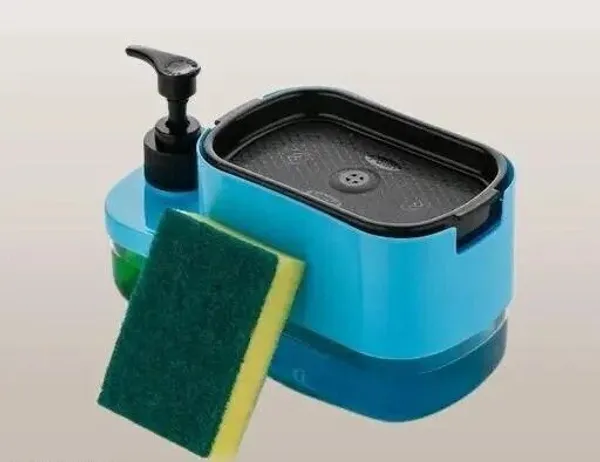 Blue_Dish_Soap_Dispenser_With_Sponge_Holder_&_Pump_(10.25_X_19.50_X_9_Cm)