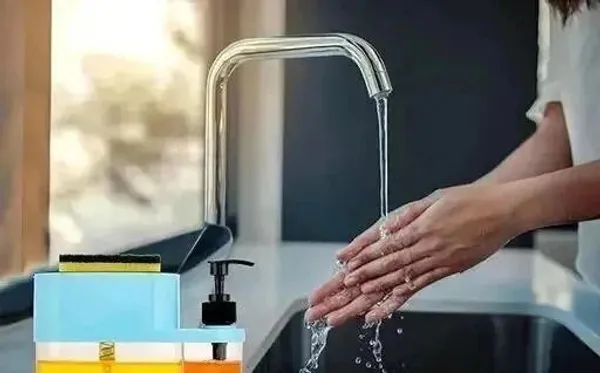 Blue_Dish_Soap_Dispenser_With_Sponge_Holder_&_Pump_(10.25_X_19.50_X_9_Cm)