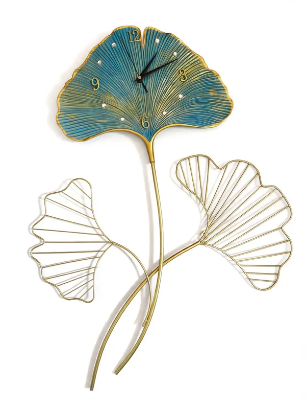 DecorGlam_Ginkgo_Leaf_3-Piece_Metal_Wall_Clock_-_Modern_Luxury_Wall_Art_Clock_for_Living_Room