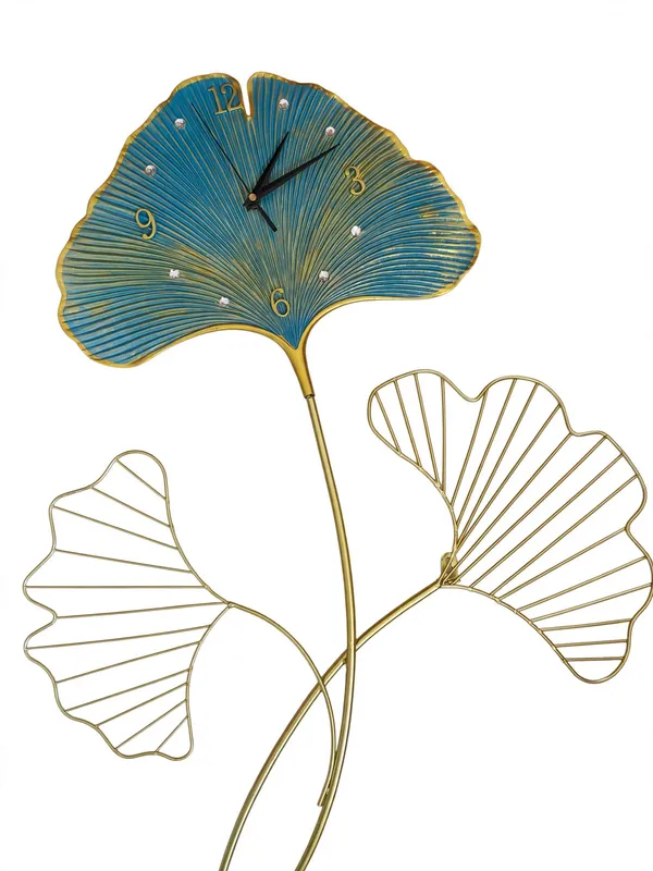 DecorGlam_Ginkgo_Leaf_3-Piece_Metal_Wall_Clock_-_Modern_Luxury_Wall_Art_Clock_for_Living_Room