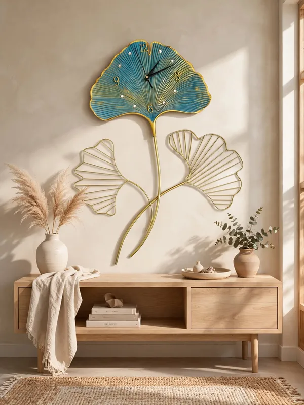 DecorGlam_Ginkgo_Leaf_3-Piece_Metal_Wall_Clock_-_Modern_Luxury_Wall_Art_Clock_for_Living_Room